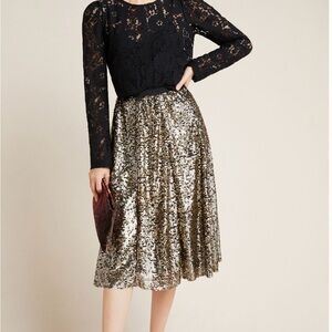Anthropologie Maeve Gold Sequined Midi Skirt, size medium, worn once!
